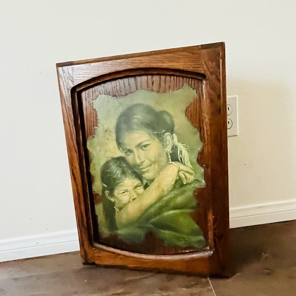 Vintage Wooden Framed Print Bill Hampton Portrait Art of women and child - Picture 10 of 12